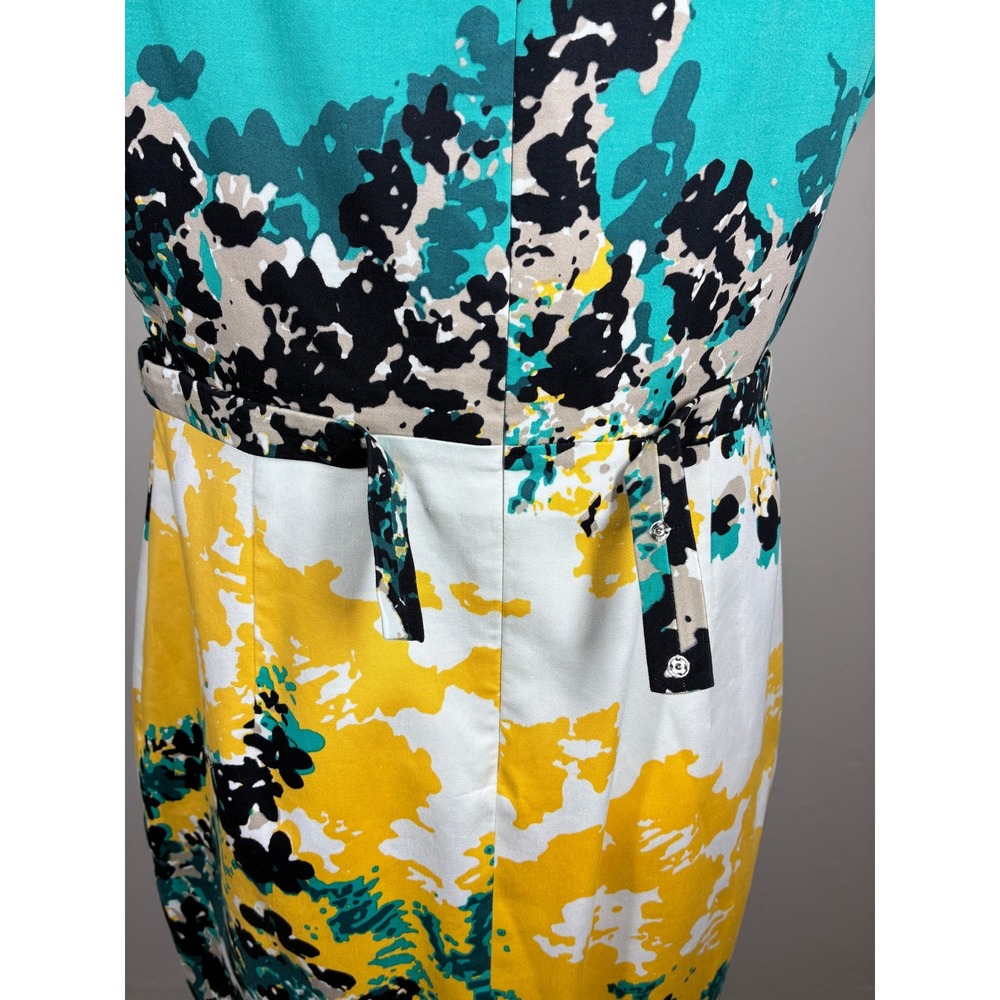 Tahari Sheath Dress 8‎ Abstract Floral Colorful Turquoise Yellow Knee Length - Picture 9 of 13